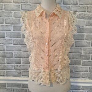 Pink Lace Sleeveless Top Blouse Cottage Feminine Coquette Fairy Womens Small